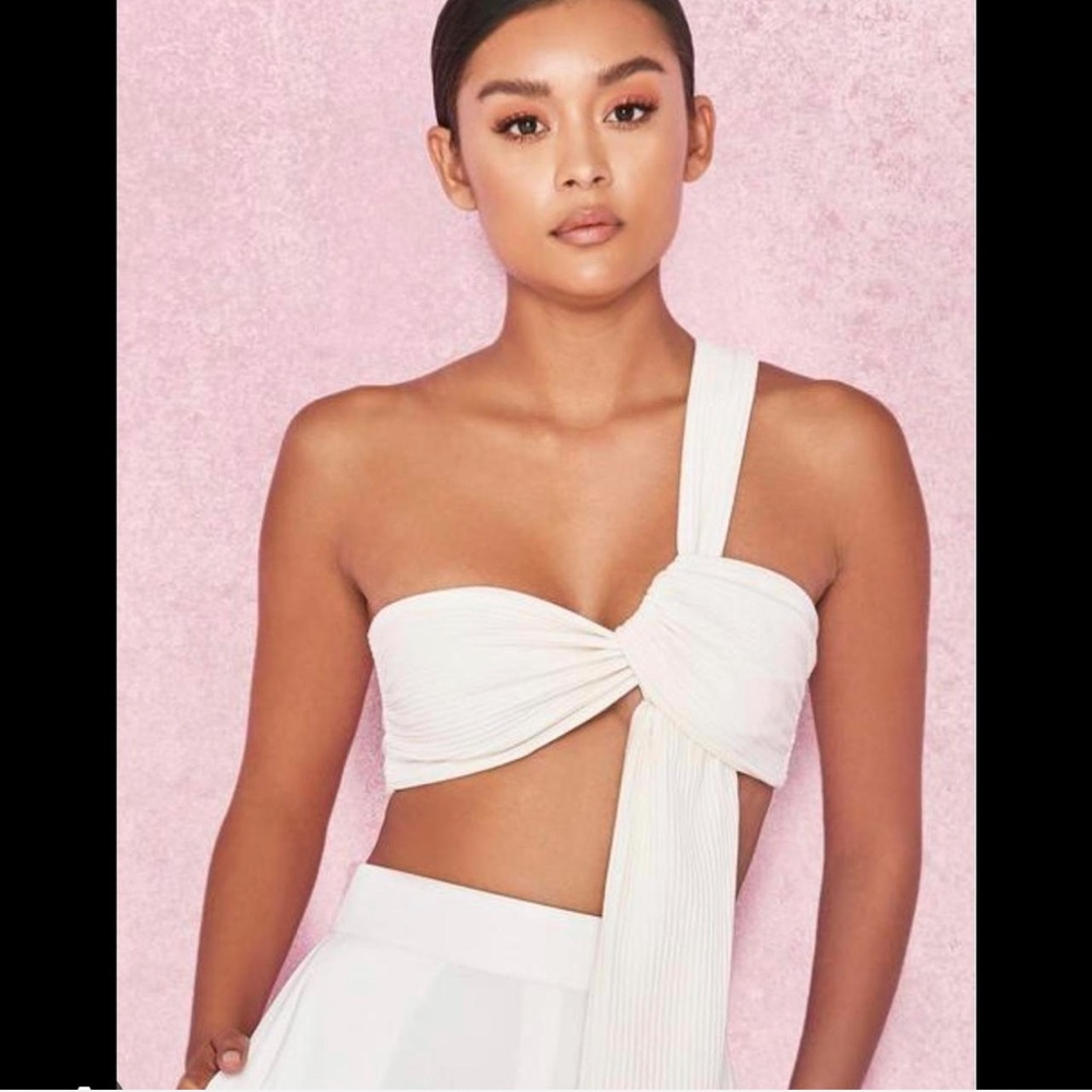 House of CB Cream Ribbed Crop Top